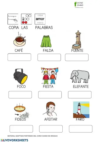 Copia de palabras con f