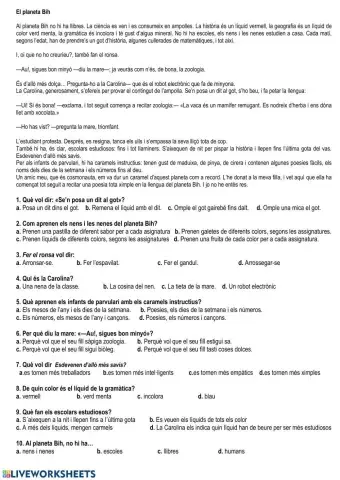 Comprensió lectora PLANETA BIH