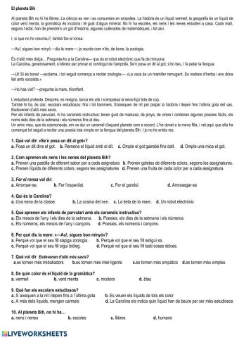 Comprensió lectora PLANETA BIH