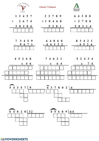 Cálculo 5º primaria. CEIP Velázquez.
