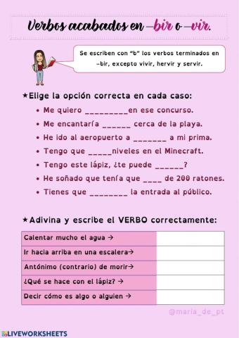 Verbos acabados en -bir y -vir