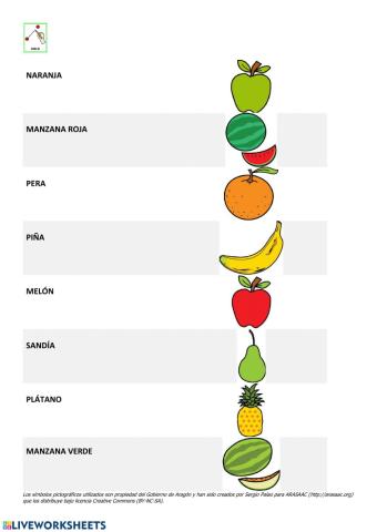 Relación palabra-imagen con frutas