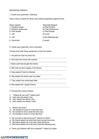 Reported Speech statements and questions