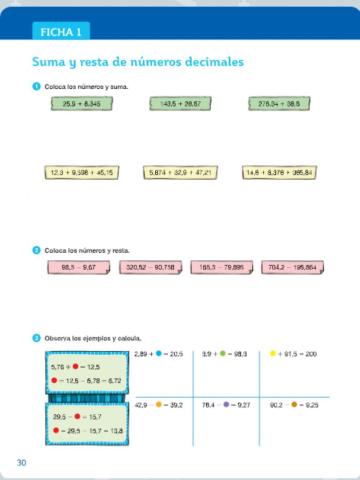Suma y resta de números decimales