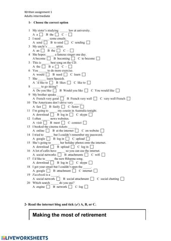 Written assignment 1 adults intermediate