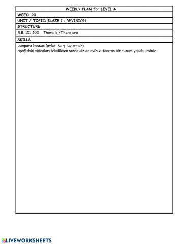 Leve 4 Week 20 weekly plan