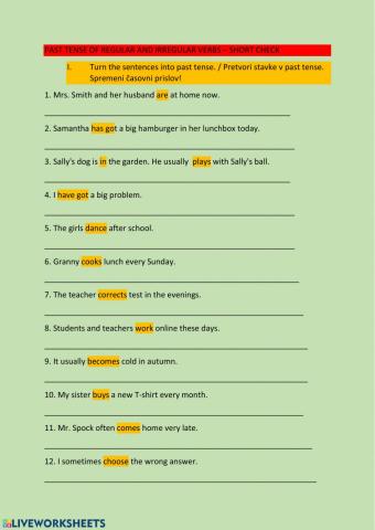 Past tense of regular and irregulr verbs