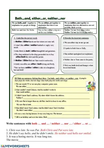 Either or,neither nor, both and