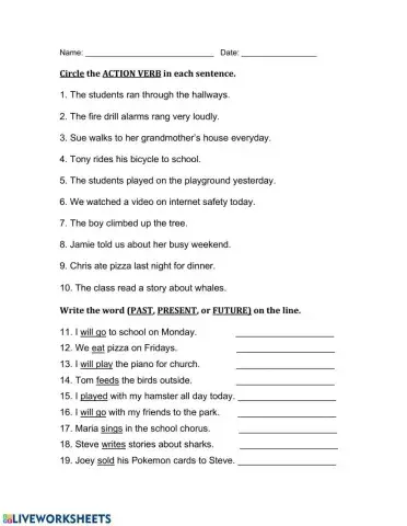 Action Verbs - Present, Past, and Future