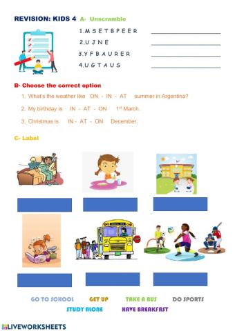 Months- Prepositions- Routines