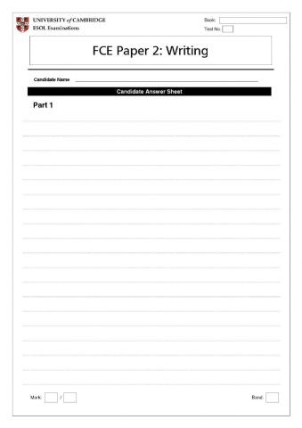 FCE Answer Sheet - Paper 2: Writing