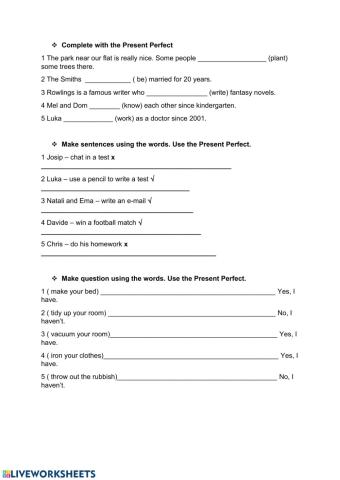 Present Perfect exercise
