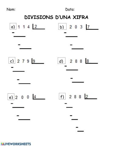 Divisions per una xifra 1