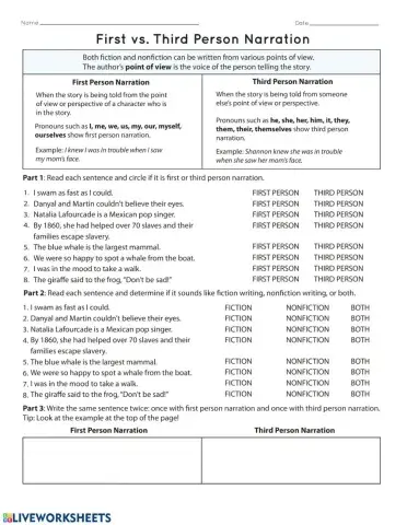 Point of view of a narrator