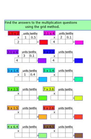 Grid multiplication. Decimals