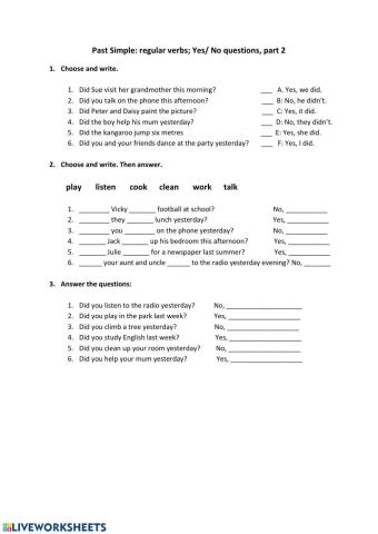 Past simple, yes-no questions, reg. verbs