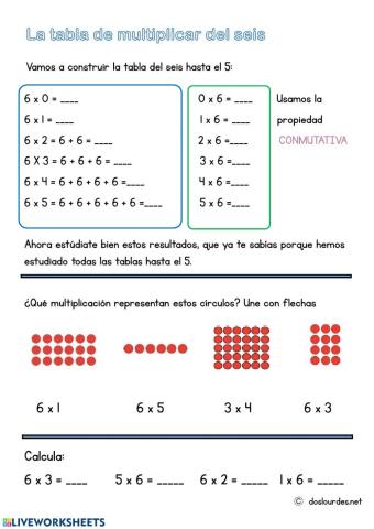 La tabla del 6 hasta el 5