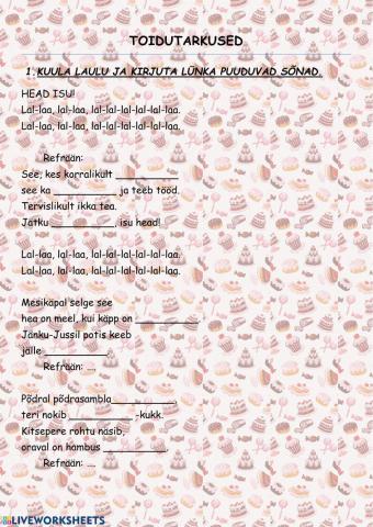 Toidutarkused. Kuulamisülesanded