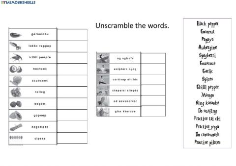 Food vocabulary U7