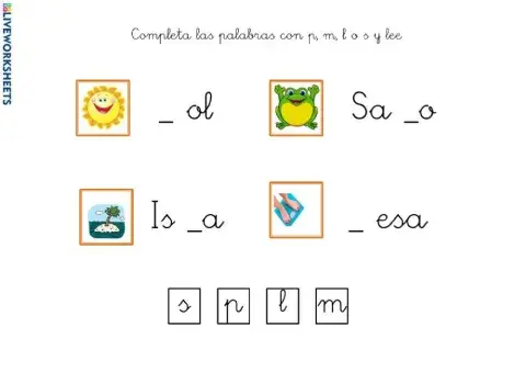 Completa con m,l,s, p y lee