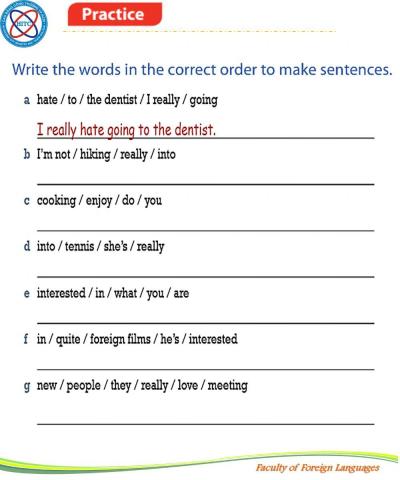 English 1 - Unit 1. Extra 2 - Reorder to make a sentence