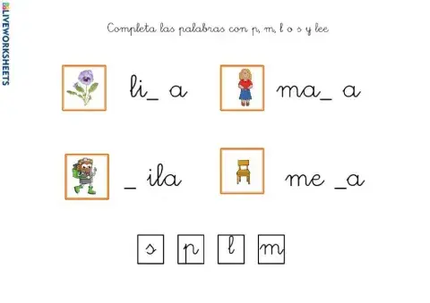 Completa con m,l,s, p y lee