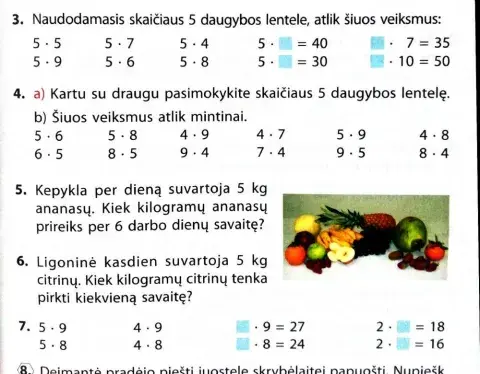 Daugyba iš 5