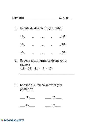 Numeración hasta el 50