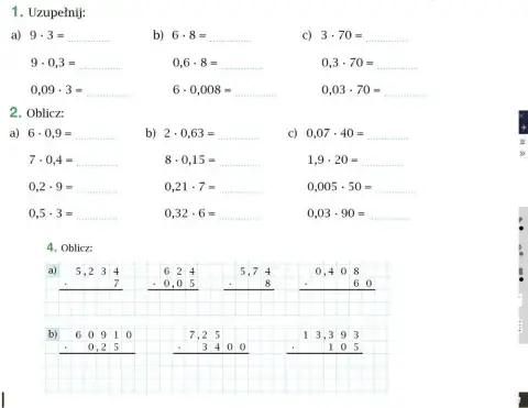 Mnożenie ułamków dziesiętnych przez liczby naturalne
