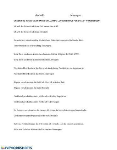 Umwelt: deshalb, deswegen