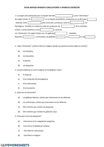 Repaso aparato circulatorio y excretor