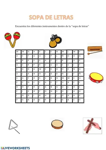 Sopa letras instrumentos pequeña percusión