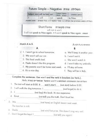 Future Simple - will- negative