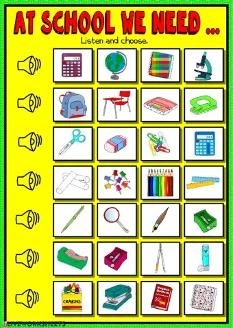 At school we need - listening and matching (pre-intermediate)