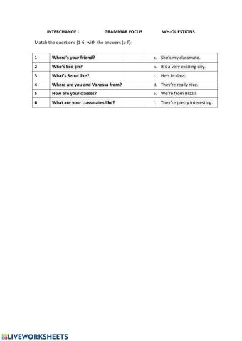 WH-Questions matching exercise