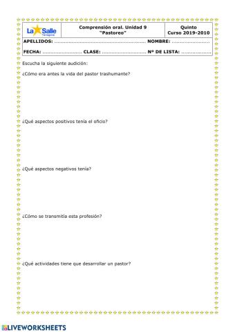 Castellano - Comprensión oral. Unidad 9