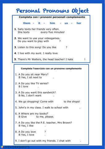 Personal Pronouns Object