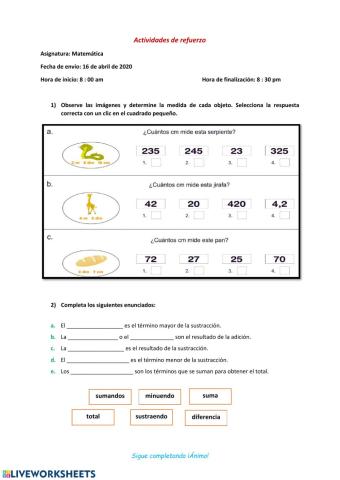Actividades de refuerzo de Mate