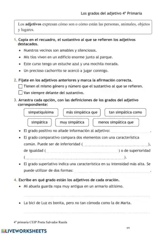 EL GRADO DE LOS ADJETIVOS 4º PRIMARIA