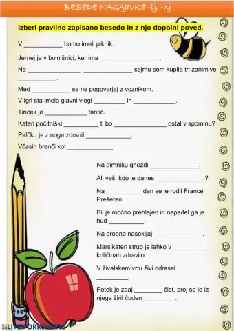 Besede nagajivke -lj, -nj