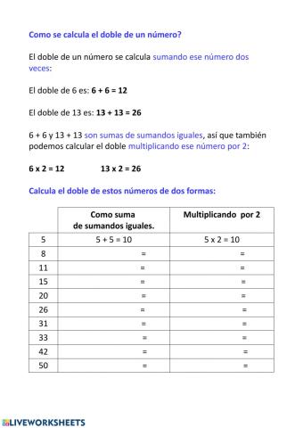 ¿Cómo se calcula el doble de un número?
