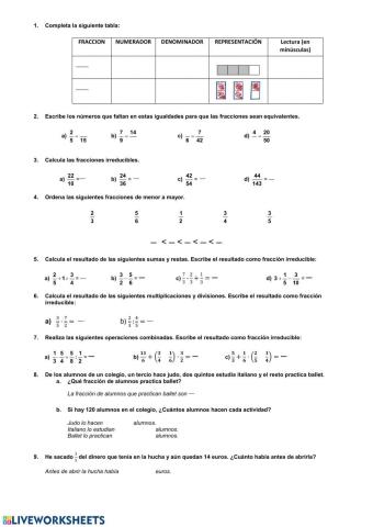 Repaso de fracciones 1º ESO