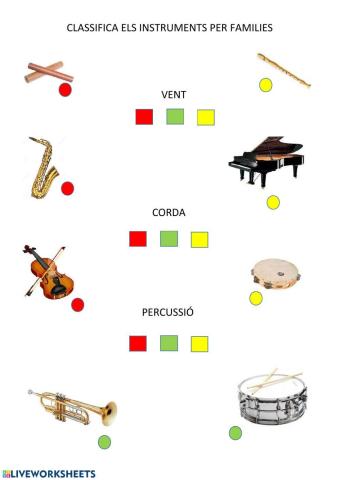 Classifica els instruments amb les seves famílies