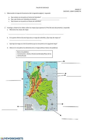 Taller de sociales mapas y ubicacion de colombia