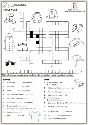 My clothes crossword