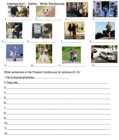 Intersections - Verbs- Writing sentences in Present continuous