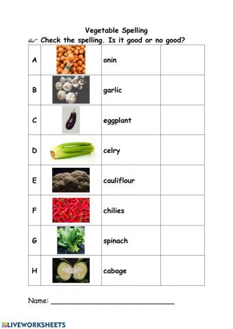 Vegetable Spelling