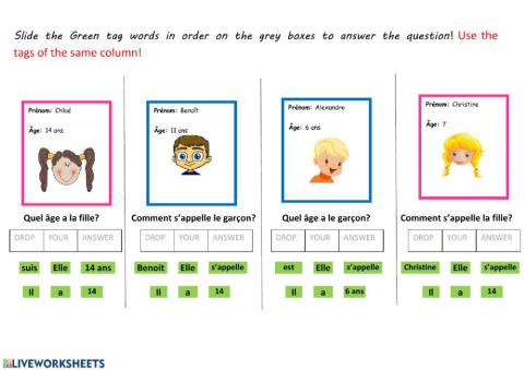 Tell someone's name-age-dire nom age en francais