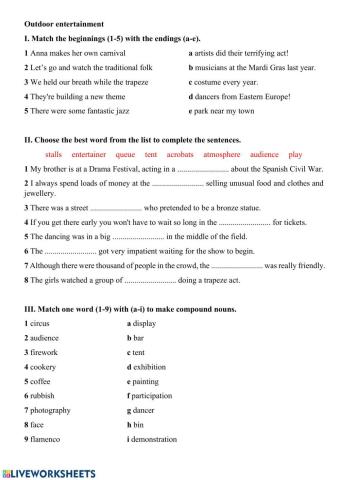 Vocabulary - Outdoor entertainment