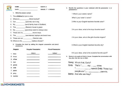 Possessive-s and s- Possessive adjetives and pronouns Excersice